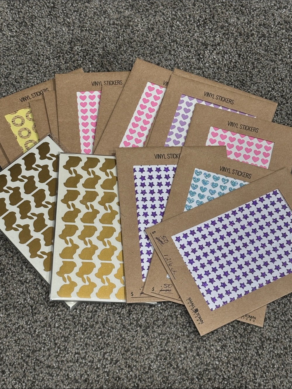 Over 1000 Assorted Vinyl Sticker Sheets - Gold, Purple, Pink, Hearts & Stars
